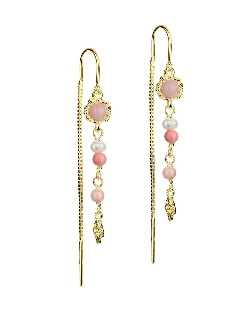 Aqua Dulce øreringe med rosa og hvide perler - Gratis fragt